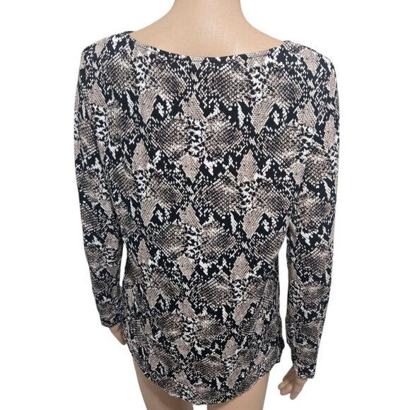 NWT MARIO SERRANI TAN SNAKE SKIN CREW NECK LONG SLEEVE SOFT TUNIC TOP SZ M #D389 - Picture 3 of 4